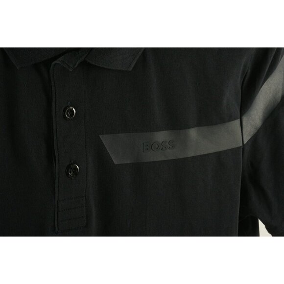 Hugo Boss Big Logo Shuttle Tape Men's Large Slim Black Performance Pique Polo - Picture 5 of 8
